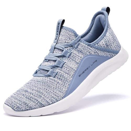 ALEADER Womens Fashion Sneakers Cloud Cushion Pure Running Shoes Slip On Walking Shoes Light Blue Size 7.5 US
