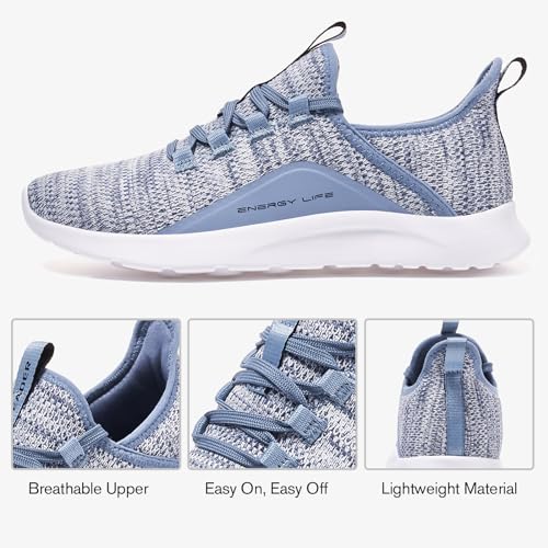 ALEADER Womens Fashion Sneakers Cloud Cushion Pure Running Shoes Slip On Walking Shoes Light Blue Size 7.5 US