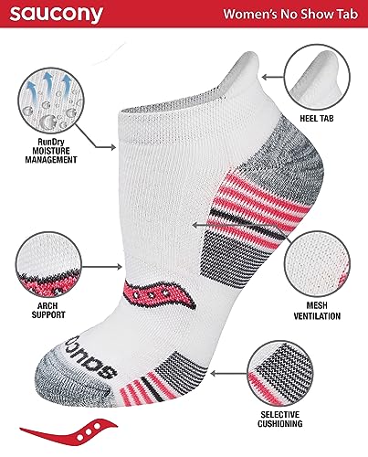 Saucony Women's RunDry Performance 8, 16 Pairs Heel Tab Athletic Socks, S-L, Grey Fashion (8 Pairs), Medium