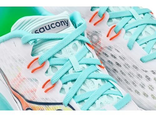 Saucony Women's Kinvara 16 Sneaker, White/Aqua, 7