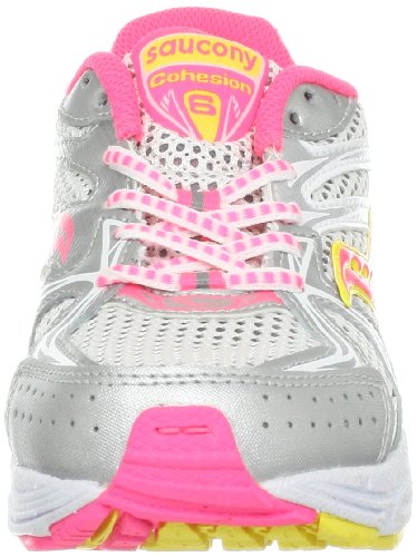Saucony Girls' Cohesion 6 Lace Running Shoe (Little Kid/Big Kid),White/Pink/Citron,3.5 M US Big Kid