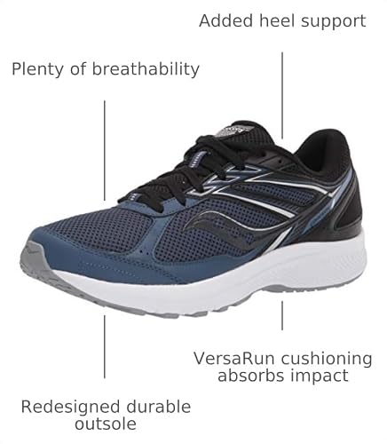 Saucony Men's Cohesion 14 Road Running Shoe, Blue/Black, 7.5