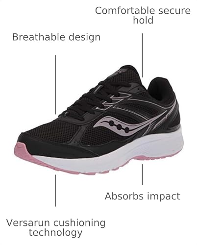 Saucony Women's Cohesion 14 Running Shoe, Black/Pink, 10.5 Wide