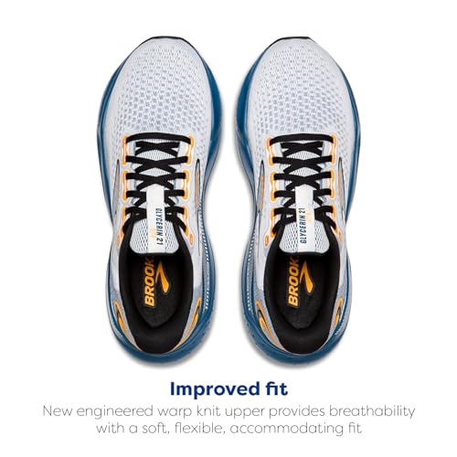 Brooks Men's, Glycerin GTS 21 Running Shoe - White/Sapphire/Orange - 8.5