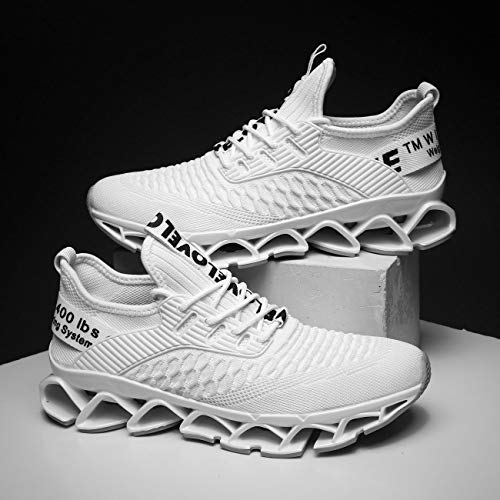 Chopben Men's Running Shoes Blade Non Slip Fashion Sneakers Breathable Mesh Soft Sole Casual Athletic Lightweight Walking Shoes(9.5,White)