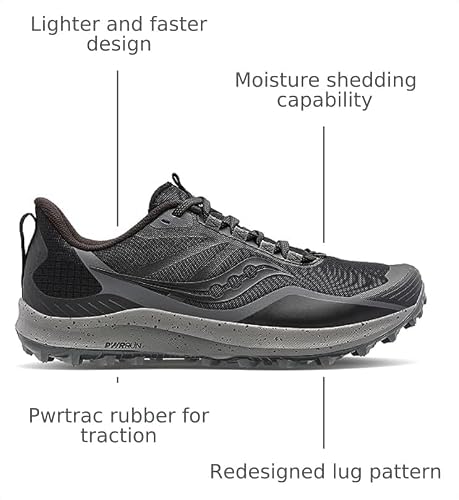 Saucony Women's Peregrine 12 Running Shoe, Black/Charcoal, 7