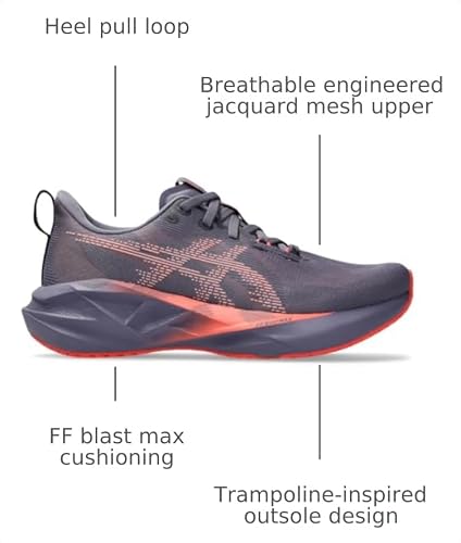 ASICS Women's NOVABLAST 5 Running Shoes, 10, Greyish Purple/Coral Reef - alternate view 3