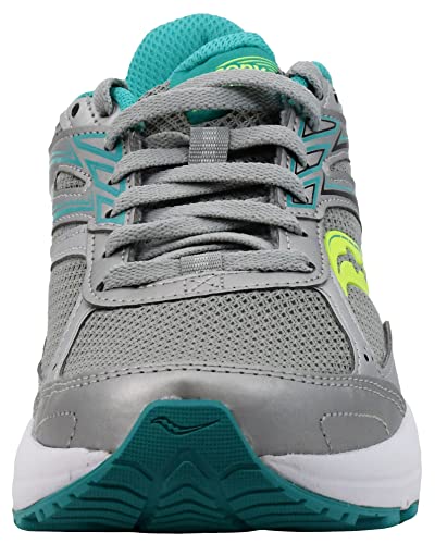 Saucony Women's Cohesion 14 Road Running Shoe, Grey/Teal/Citron, 9 M US
