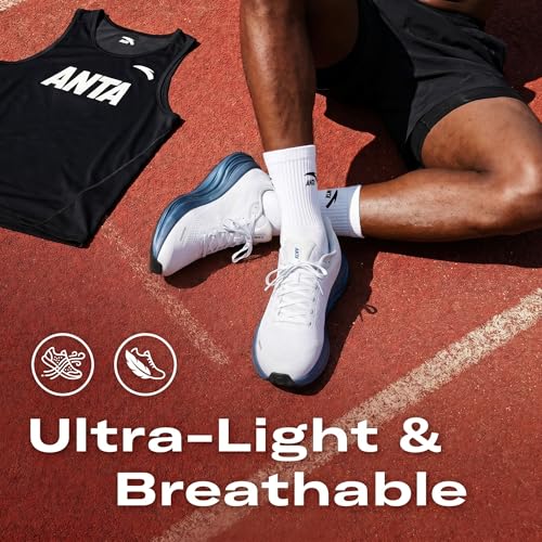 ANTA Men’s PG7 Running Shoes Cushioning Comfortable Breathable Athletic Workout Gym Cross Trainer Sports Sneakers, Gray/Navy Blue, 13