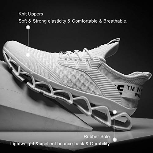 Chopben Men's Running Shoes Blade Non Slip Fashion Sneakers Breathable Mesh Soft Sole Casual Athletic Lightweight Walking Shoes(9.5,White)