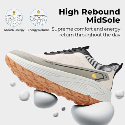FitVille Wide Walking Shoes for Men Lightweight Trail Running Shoes Breathable Cushioned Athletic Sneakers with Arch Support Anti-Slip