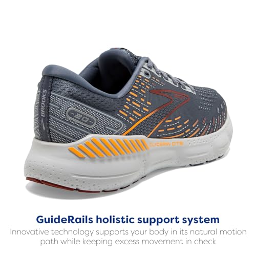 Brooks Men's Glycerin GTS 20 Supportive Running Shoe - Grey/Chili Oil/Orange - 8.5 Medium