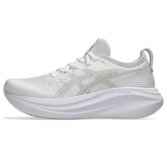 ASICS Men's Gel-Nimbus 27 Running Shoes, 9.5, White/Glacier Grey
