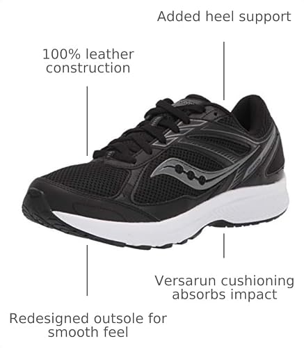Saucony Men's Cohesion 14 Road Running Shoe, Black/White, 9.5