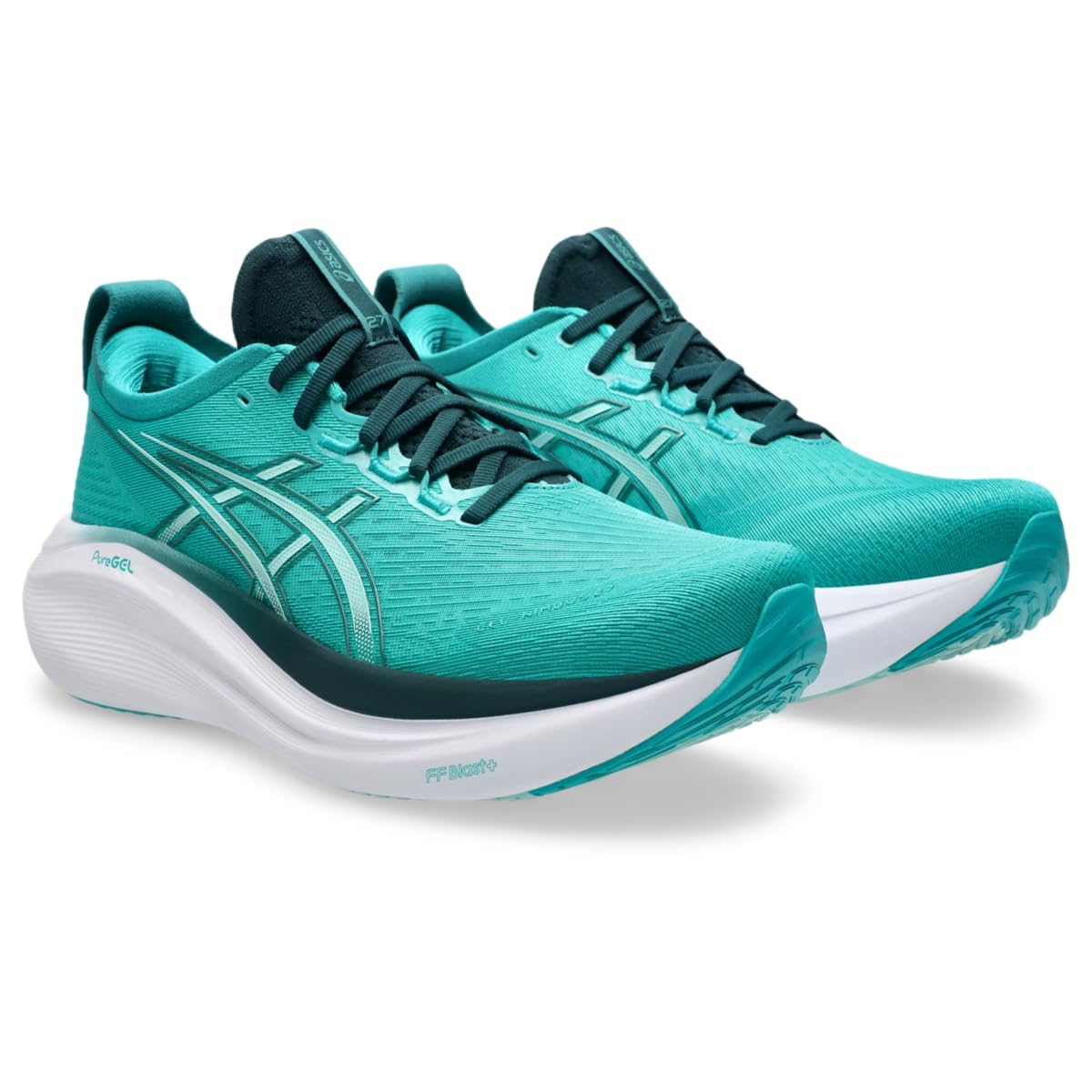 ASICS Men's Gel-Nimbus 27 Running Shoes, 10.5, Wave Teal/Saxon Green