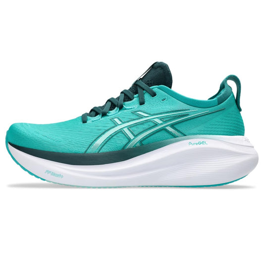 ASICS Men's Gel-Nimbus 27 Running Shoes, 10.5, Wave Teal/Saxon Green