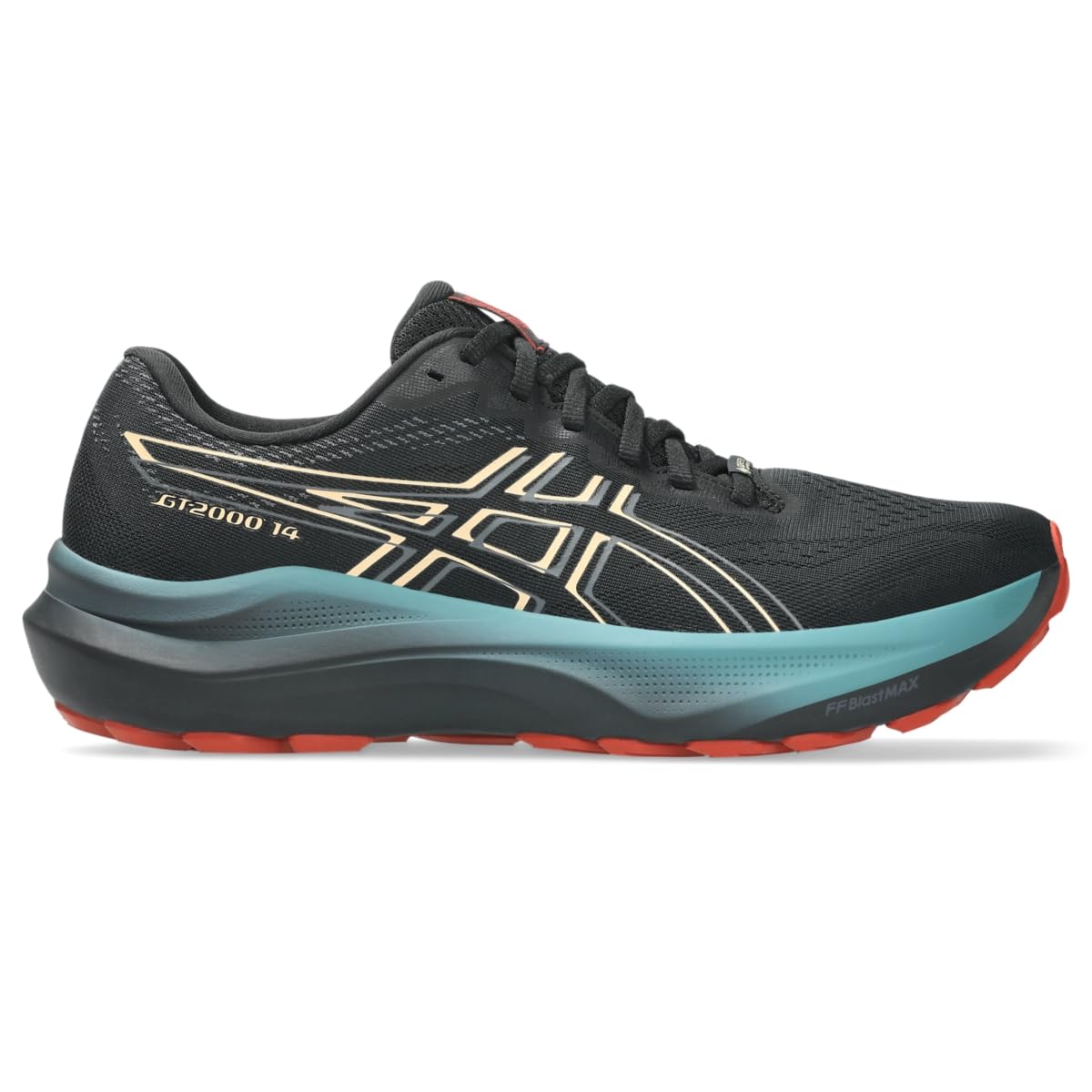 ASICS Men's GT-2000 14 Running Shoes, 9.5, Black/Apricot Crush