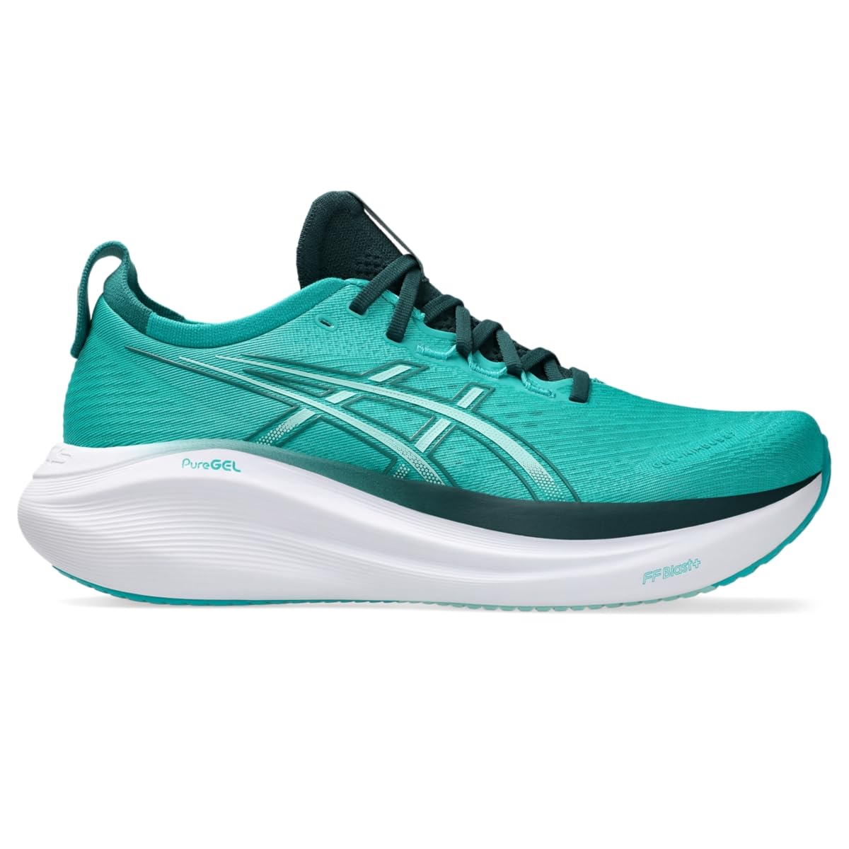 ASICS Men's Gel-Nimbus 27 Running Shoes, 10.5, Wave Teal/Saxon Green